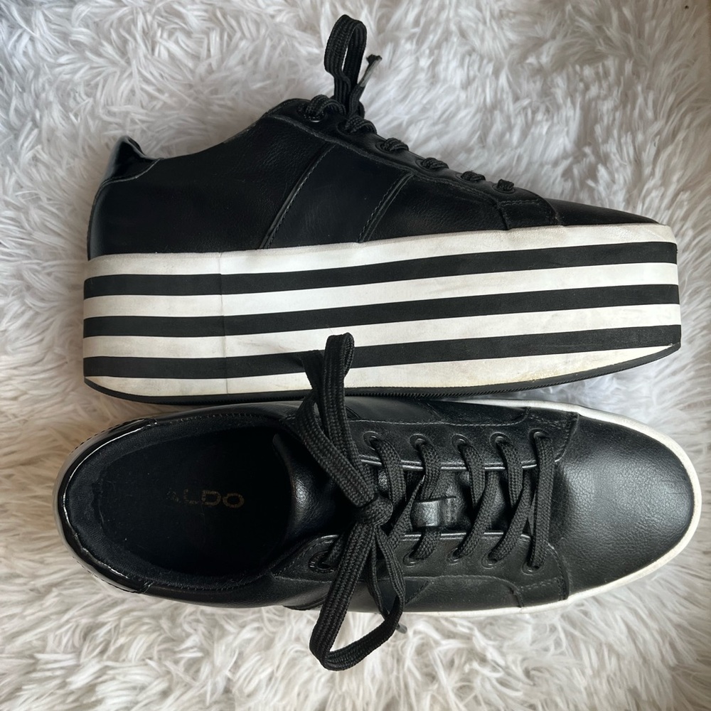 Aldo Black and White Striped Platform Shoes